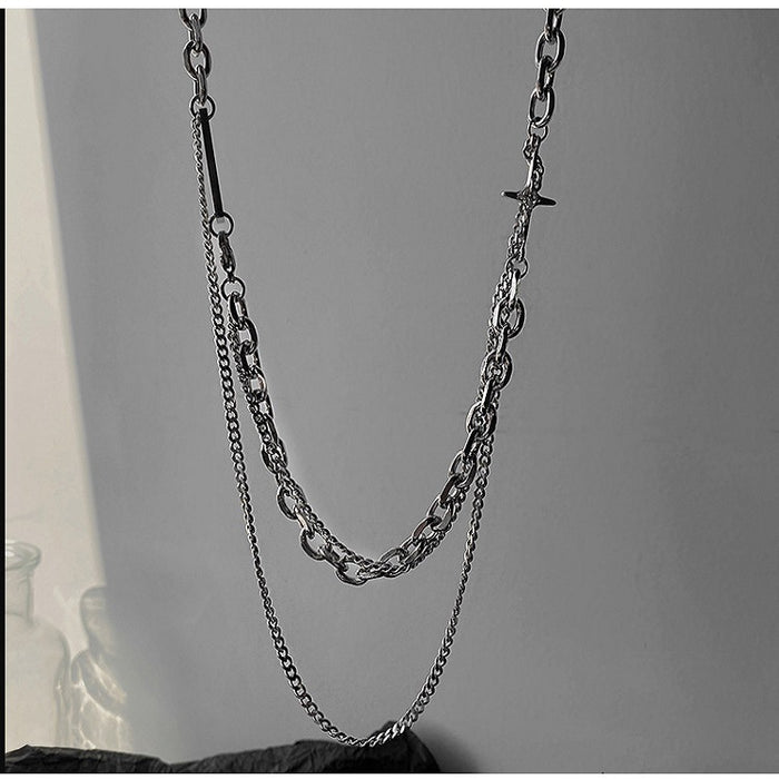 Wholesale Necklace Alloy Cross Square Brand Double Layer MOQ≥2 JDC-NE-DengC010