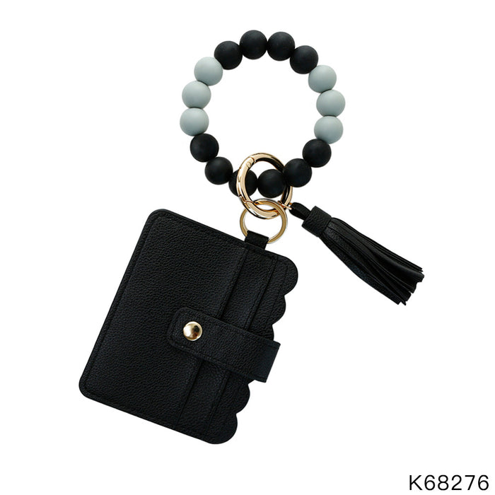 Wholesale Silicone Beaded Leather Card Holder Wristlet Keychain MOQ≥2 JDC-KC-JM037