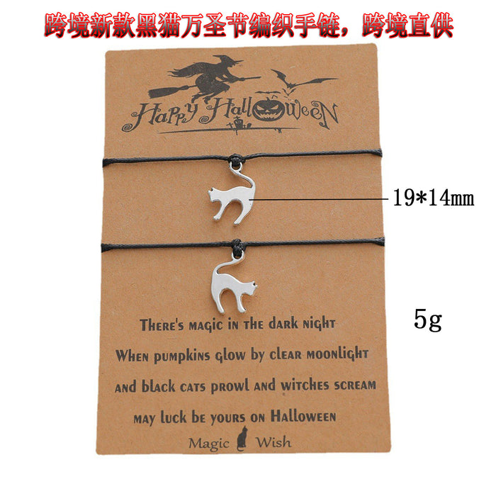 Wholesale Bracelet Alloy Wax Line CCB Braid Black Cat Halloween JDC-BT-AiMu009