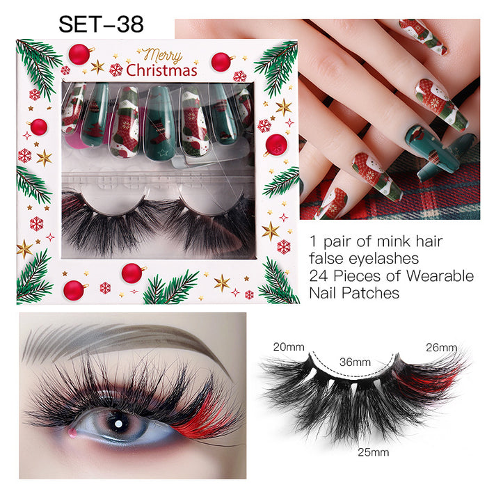 Wholesale Christmas Color Mink Hair False Eyelashes Nail Set JDC-EY-JST002