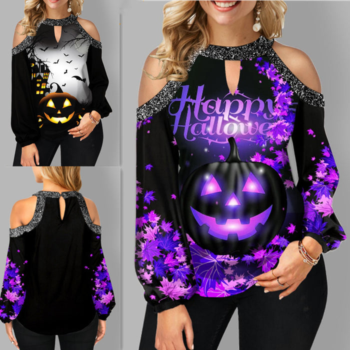 Botón de cabestro de camiseta al por mayor Polyester Halloween Print JDC-TS-ZHUOC001
