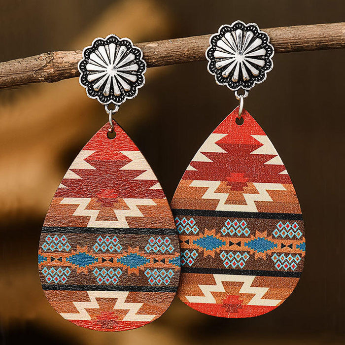 Wholesale aztec wood wood earrings vintage metal MOQ≥2 JDC-ES-Miaos001