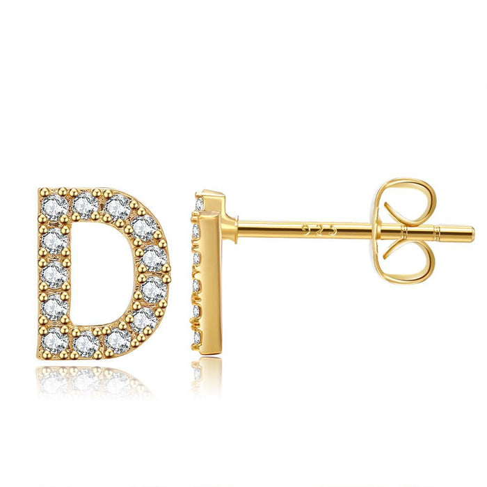 Wholesale Small Letter Stud Earrings Brass Gold Plated Jewelry JDC-ES-WB030