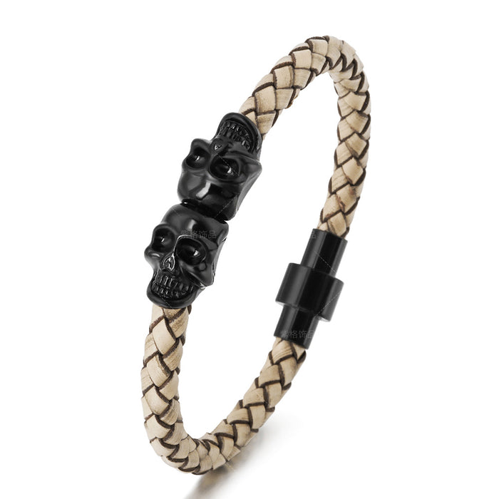 Wholesale Bracelet Leather Skull Men's Punk Style MOQ≥3 JDC-BT-ZiGe010
