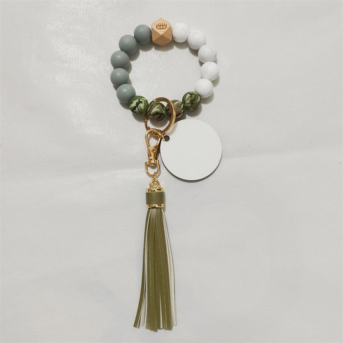 Wholesale Keychain Silicone PU Tassel Wood Beads Wrist Keychain MOQ≥2 JDC-KC-JinHan006