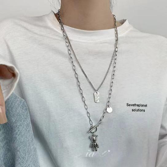 Wholesale Necklaces Alloy Double Layer Sweatshirt Chain Bear JDC-NE-LianL002