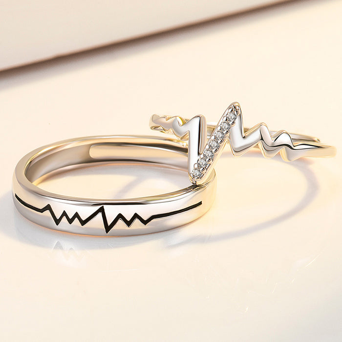 Wholesale Ring Copper Open Pair Ring EKG Heart Shape Couple JDC-RS-WeiH001