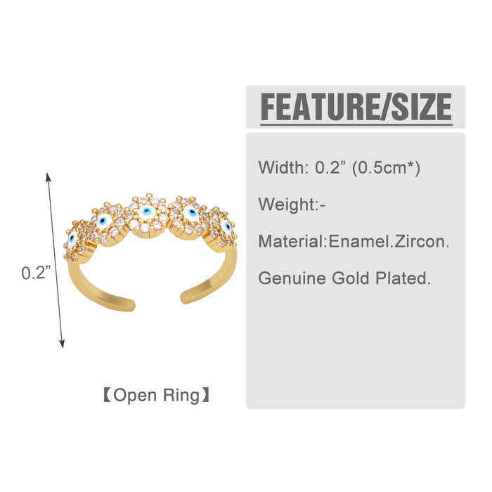 Wholesale Ring Copper Plated 18K Gold Zircon Devil's Eye Adjustable JDC-PREMAS-RS-008