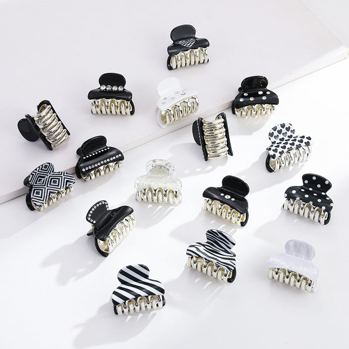 Wholesale Hair Clips Acrylic Black And White Zebra Print Heart Full Diamond MOQ≥50 JDC-HC-Kenjie003