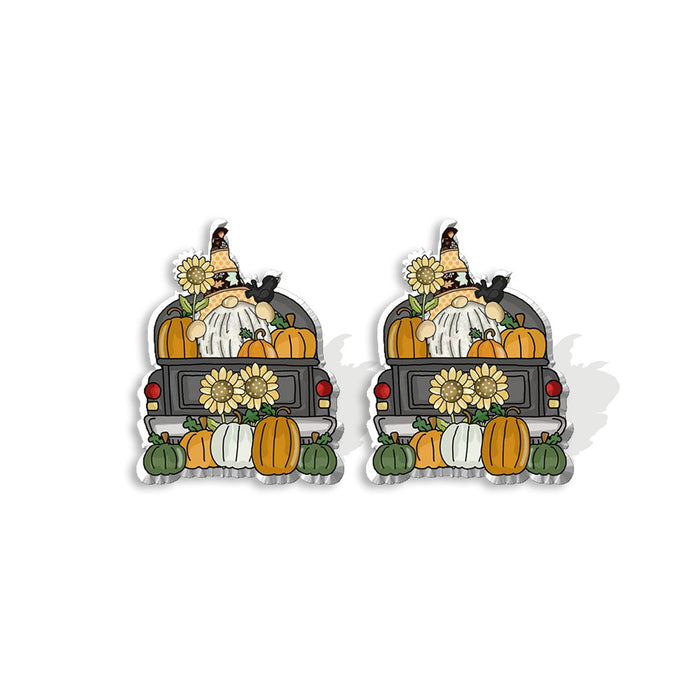Wholesale Earrings Acrylic Shrinkable Halloween Bat Pumpkin Gnome Old Man MOQ≥5 JDC-ES-XiangL043