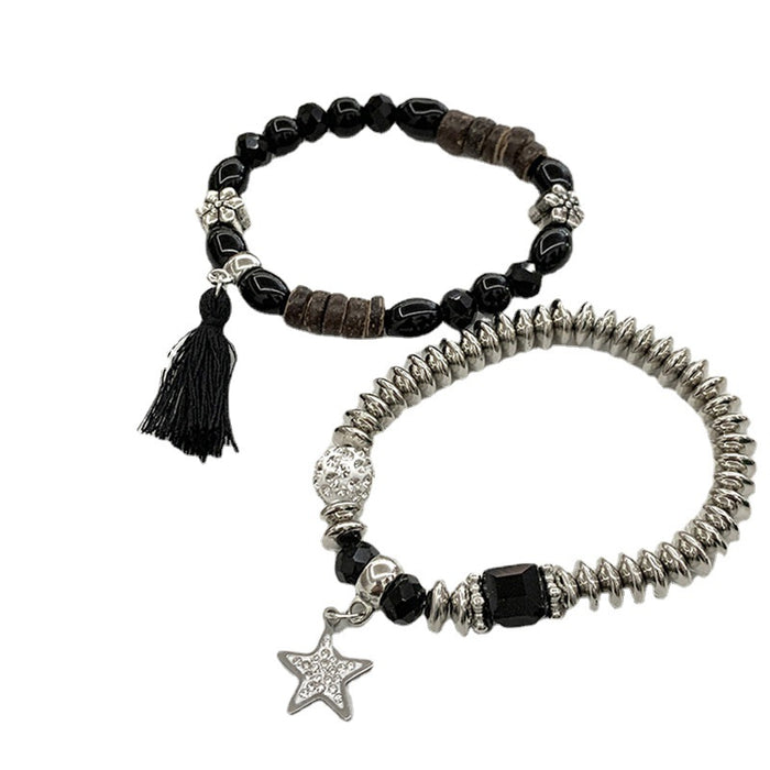 Wholesale Bracelet Alloy Diamond Pentagram Ball Bead Couple Stretch Bracelet 2 Pairs Set JDC-BT-BY043