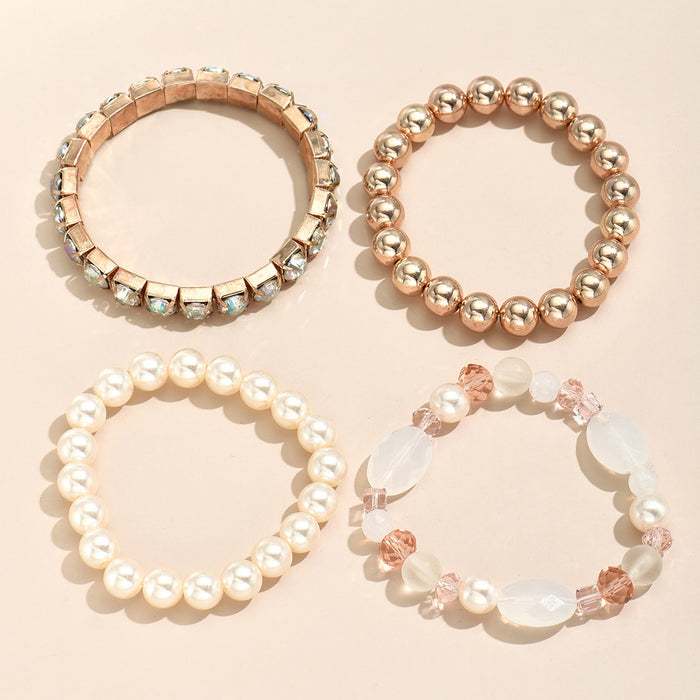 Wholesale Bracelet Plastic Alloy Imitation Pearl Set of Five Rhinestone Beads JDC-BT-YeB001