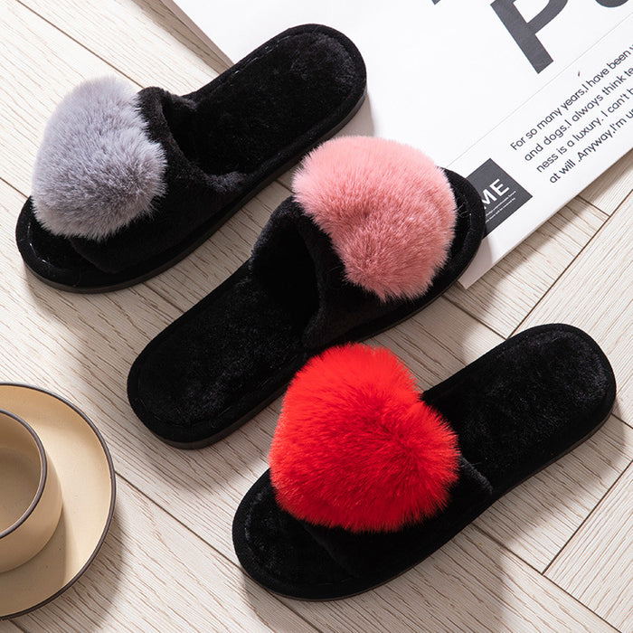 Wholesale love open furry open toe four seasons open cotton slippers JDC-SP-BaoX001