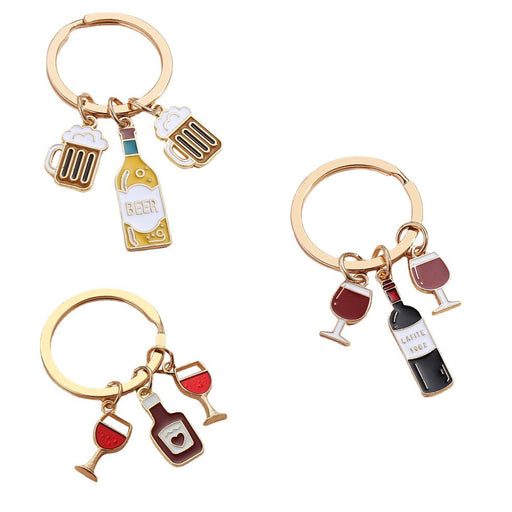 Jewelry WholesaleWholesale cartoon red wine glass beer glass combination key chain JDC-KC-ZhuangT002 Keychains 庄图 %variant_option1% %variant_option2% %variant_option3%  Factory Price JoyasDeChina Joyas De China