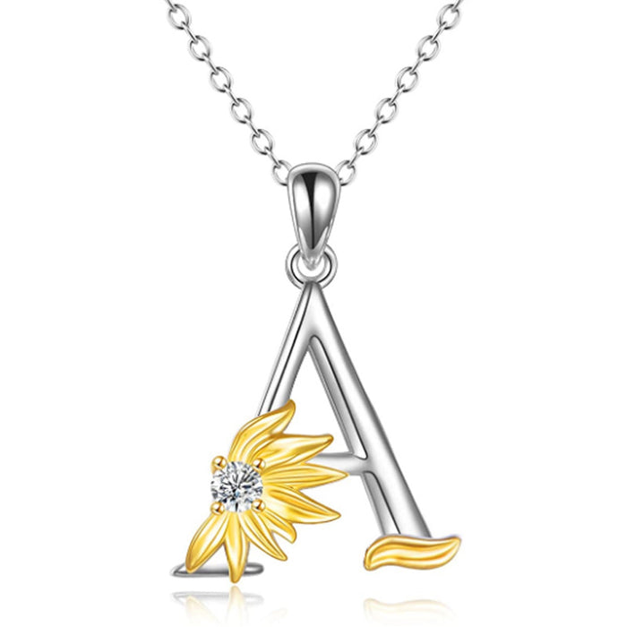 Wholesale alloy to sunflower necklace female gold -plated split -color alphabet pendant MOQ≥2 JDC-NE-XunO023