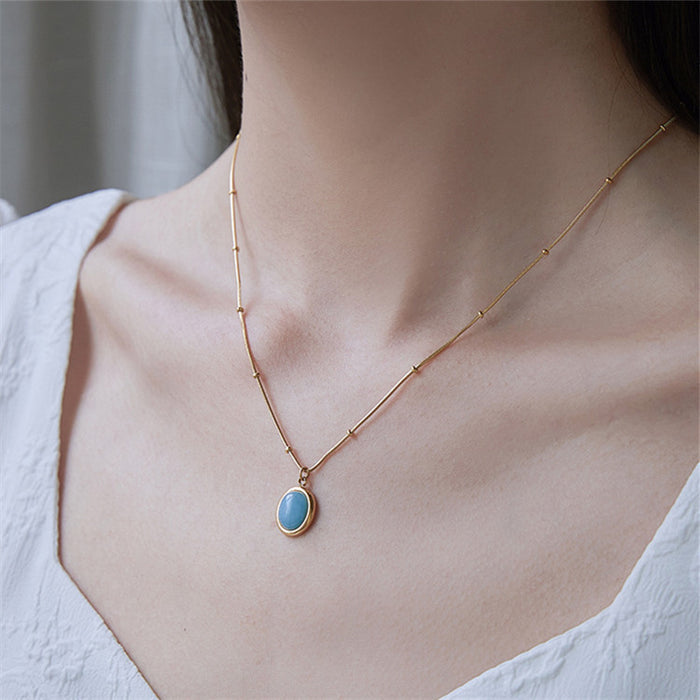 Wholesale Necklaces Alloy Oval Natural Stone Blue MOQ≥2 JDC-NE-PuH001
