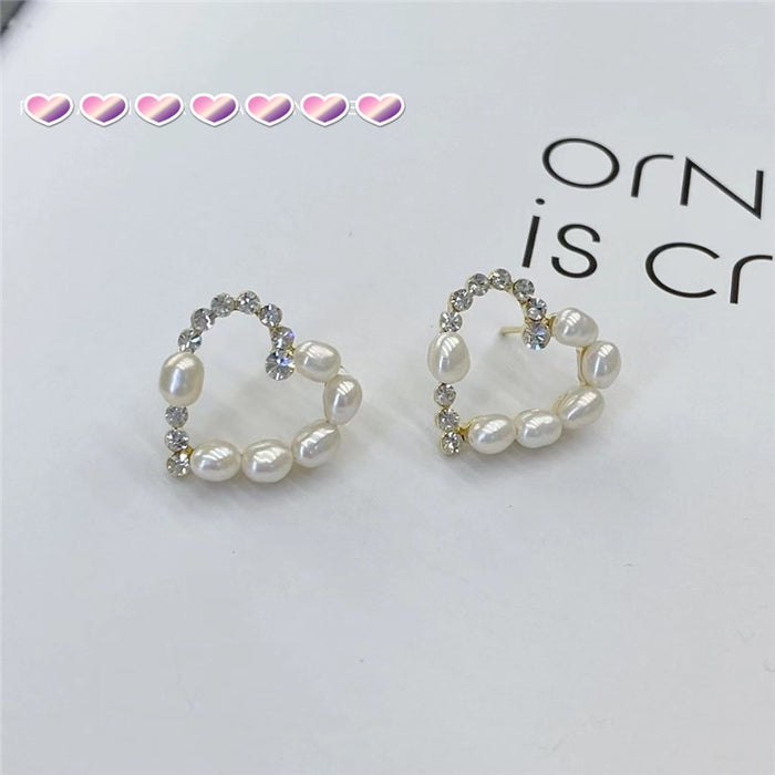 Pendientes de perlas de diamantes de imitación de amor al por mayor JDC-ES-LFM021
