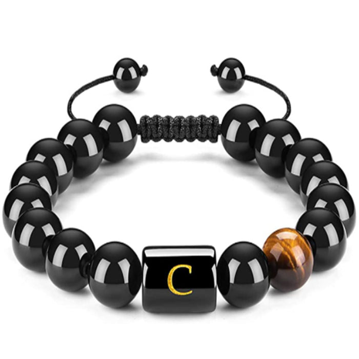 Wholesale Natural Black Onyx Stone Bracelet Men's 26 Letters Purely Handmade JDC-BT-YinY011