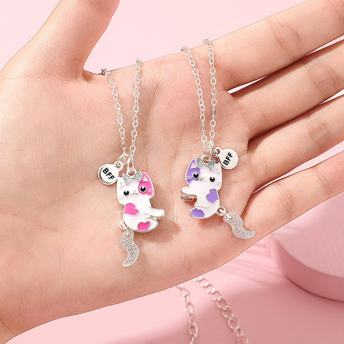 Wholesale necklace alloy cute cat magnet attract children necklace 2 pieces JDC-NE-YiL002