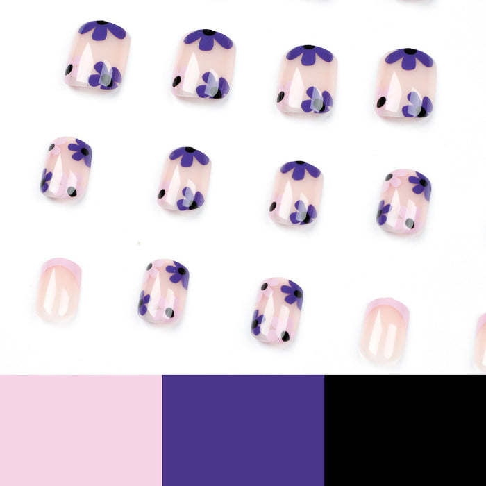Wholesale Wearing Nails French Purple Border Nail Art Pieces Purple Flower Fake Nails JDC-NS-LFan025
