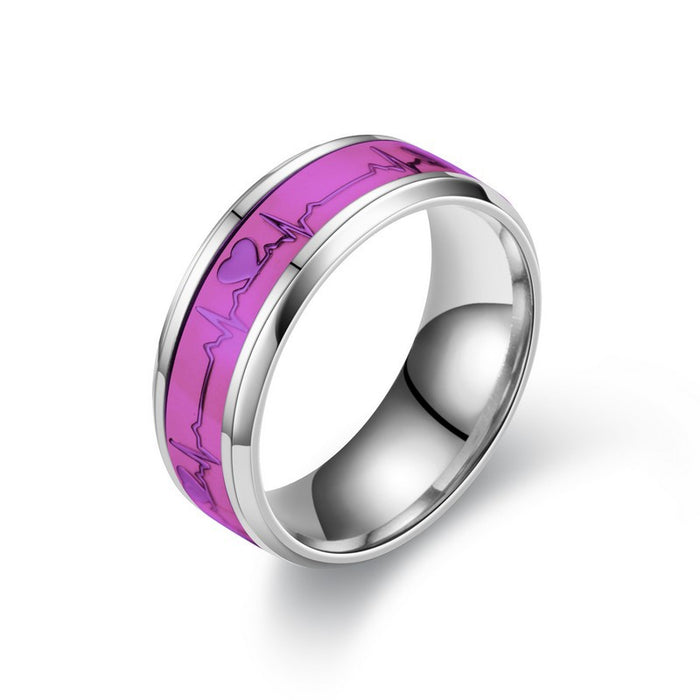 Wholesale Stainless Steel Luminous Heartbeat Couple Rings MOQ≥2 JDC-RS-ChenX003