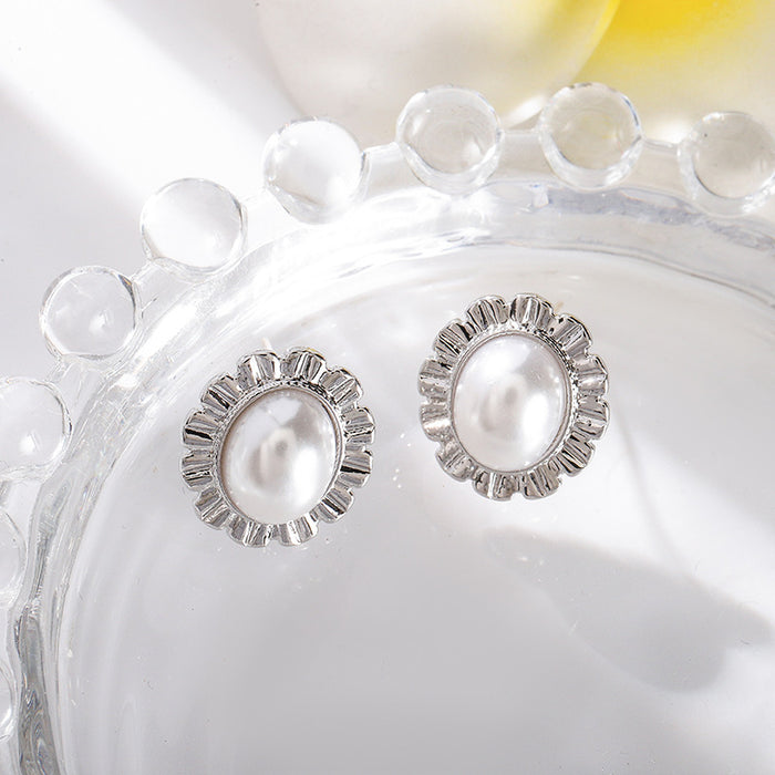 Pendientes de perlas al por mayor Pendientes de flores frescas de plata esterlina aguja JDC-ES-Lianxin009