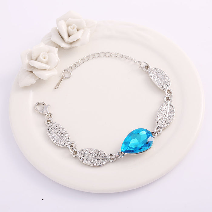 Wholesale Water Drop Crystal Necklace Ladies Clavicle Fashion Bracelet Stud Earrings Ring Set JDC-NE-yijian005