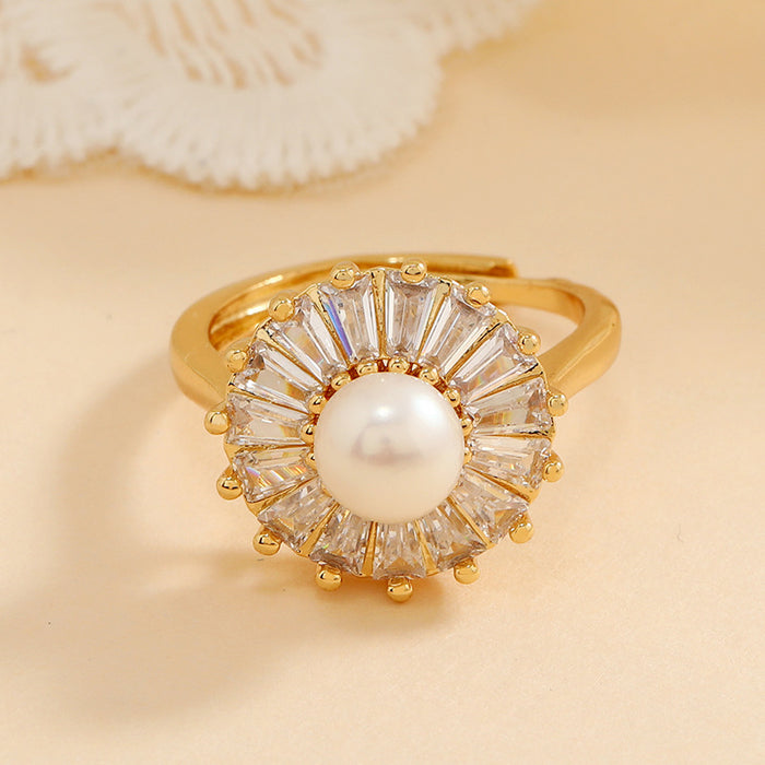 Wholesale Zircon Copper Pearl Ring JDC-RS-MiMeng090