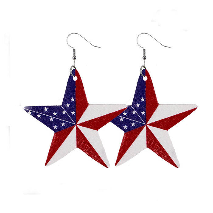 En gros 4 juillet Boucles d'oreilles en cuir de drapeau américain pentagram Jour de l'indépendance Impression à double face JDC-ES-CHENGY020