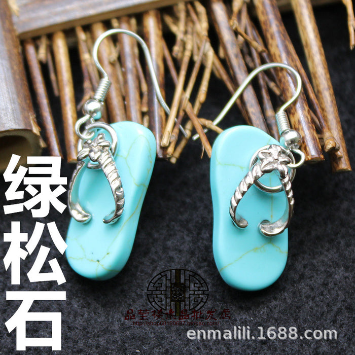Wholesale turquoise small slippers earrings JDC-ES-jinshe004