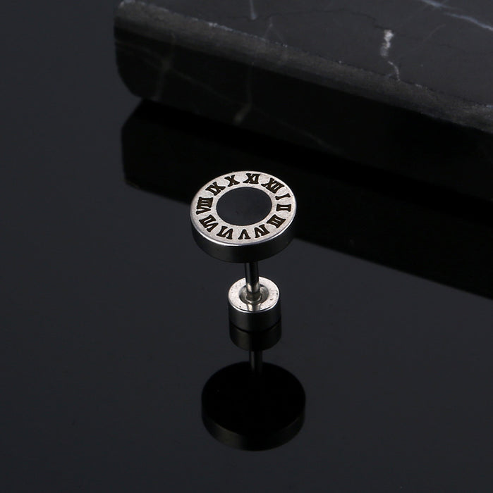 Wholesale Stainless Steel Roman Numeral Round Pie Stud Earrings MOQ≥2 JDC-ES-qiany003