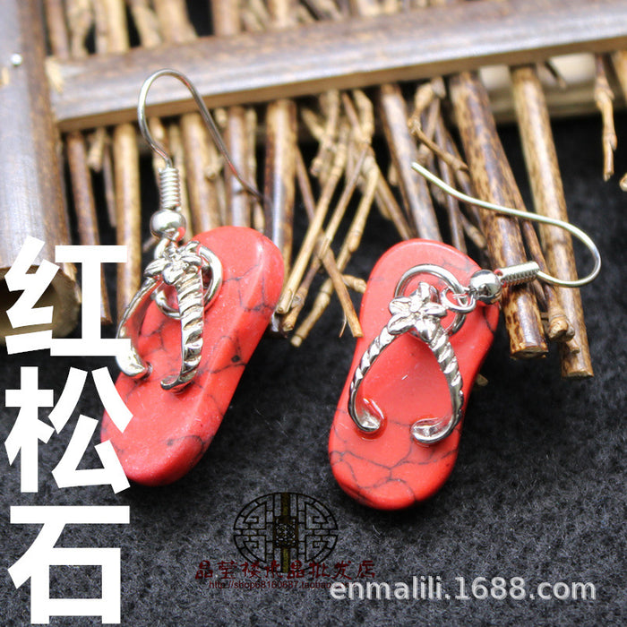 Wholesale turquoise small slippers earrings JDC-ES-jinshe004