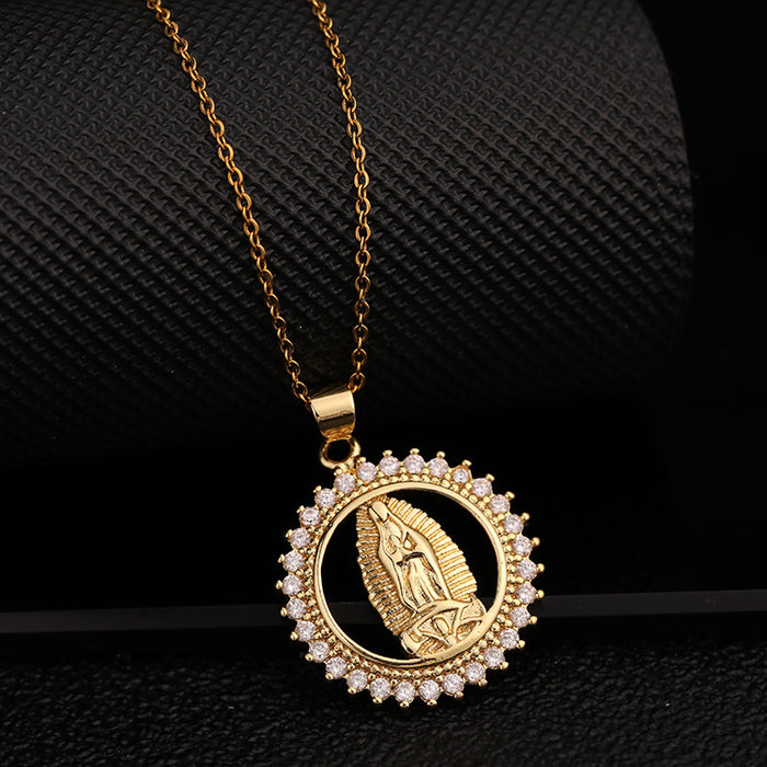 Wholesale Necklaces Copper Zircon Religion Virgin Mary MOQ≥2 JDC-NE-ShangY014