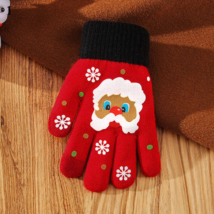 Wholesale Gloves Knitted Thick Christmas Santa Claus Print Touch Screen MOQ≥2 JDC-GS-HYii001