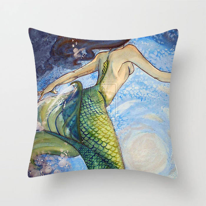 Wholesale Vintage Mermaid Single Sided Print Pillowcase MOQ≥2 JDC-PW-Xiangren018
