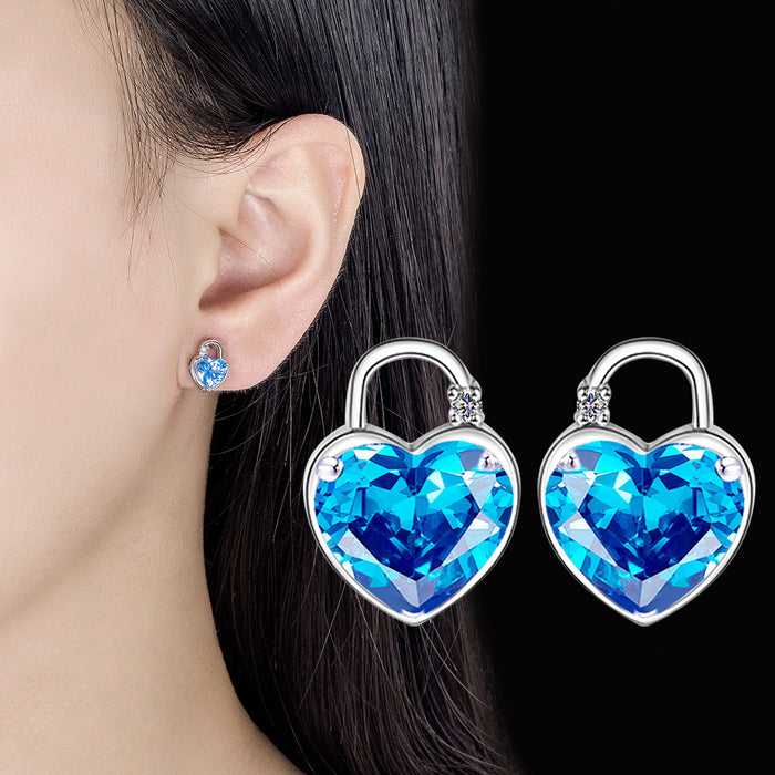 Wholesale Earrings Copper Blue Zircon Love Lock JDC-ES-WeiH028