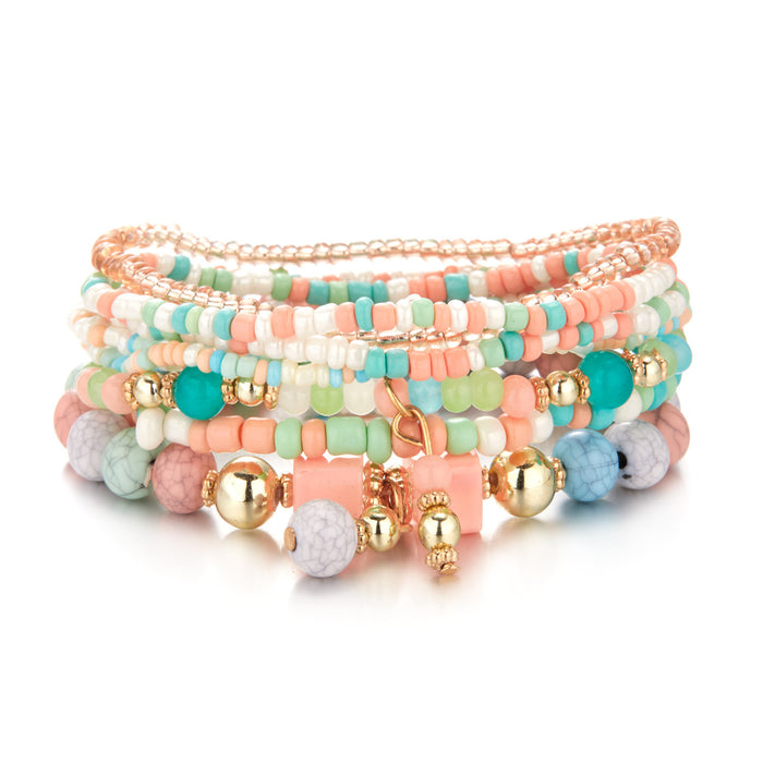Wholesale Multilayer Rice Bead Bracelet Creative Turquoise Stretch Beads JDC-BT-YingH003
