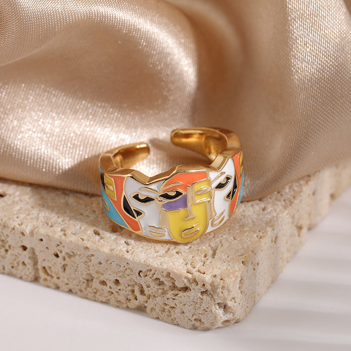 Wholesale Rings Copper Drip Oil Face Contrast Color Geometry MOQ≥5 JDC-RS-HaoQ003
