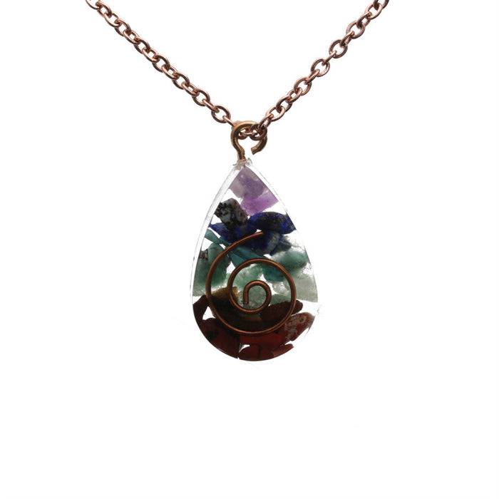 Wholesale Chakra Love Water Drop Pentagram Stainless Steel Chain Stone Necklace MOQ≥2 JDC-NE-ChanX007