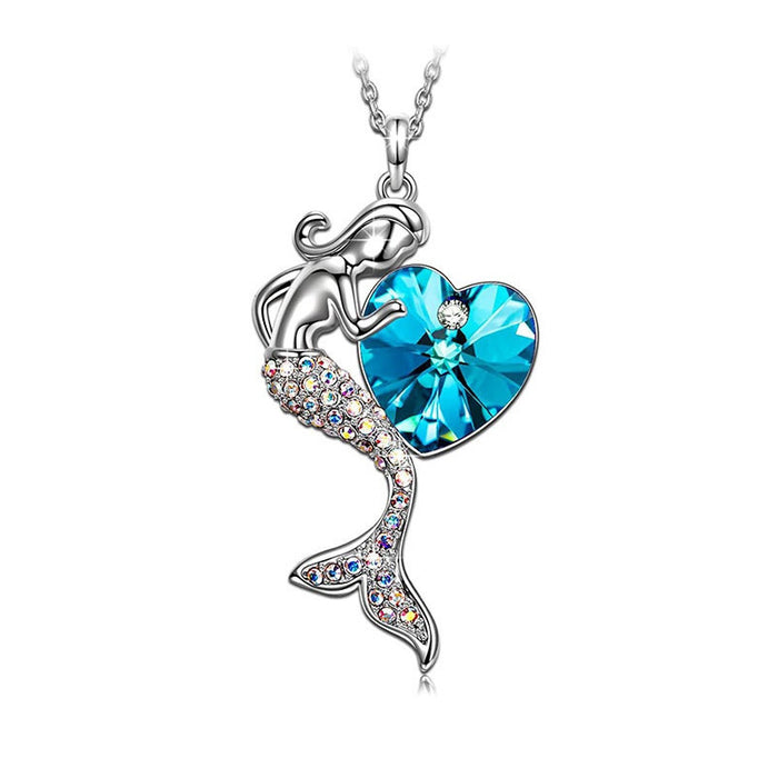 Wholesale Alloy Mermaid Mermaid Love Necklace Heart Crystal Necklace MOQ≥2 JDC-NE-XunO021