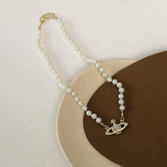 Wholesale Necklaces Alloy Imitation Pearl Single Layer Saturn (F) MOQ≥2 JDC-NE-JieX002
