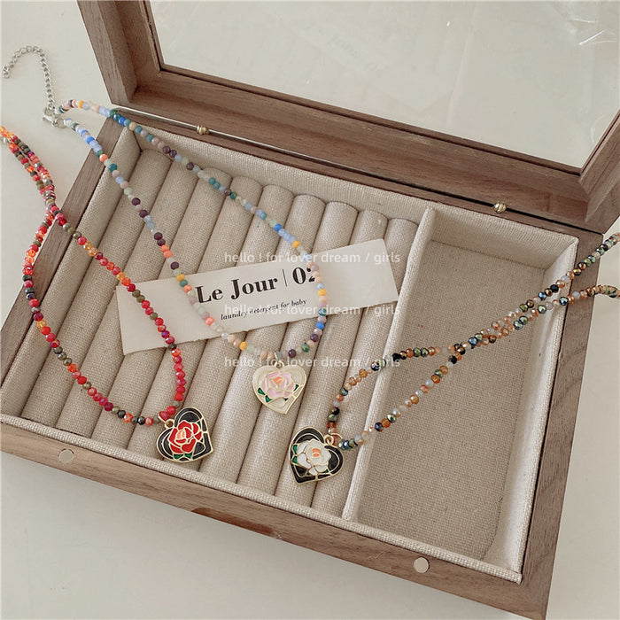 Wholesale colorful bead necklace Sweet girl wind drip oil flowers love JDC-NE-Lfm001