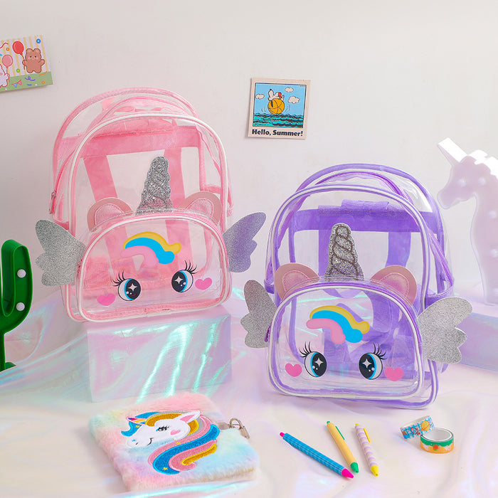 Wholesale Backpack PVC Transparent Children's Big Eyes Unicorn with Wings MOQ≥2 JDC-BP-Suman002