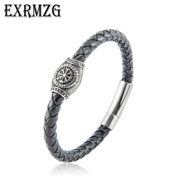 Wholesale New Men's Jewelry Stainless Steel Leather Rope Braided Bracelet JDC-BT-YiS006