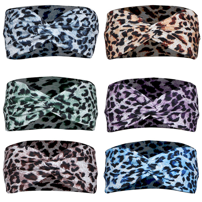 Wholesale Headband Fabric Leopard Print Cross Yoga Running Fitness MOQ≥2 JDC-HD-FanM003