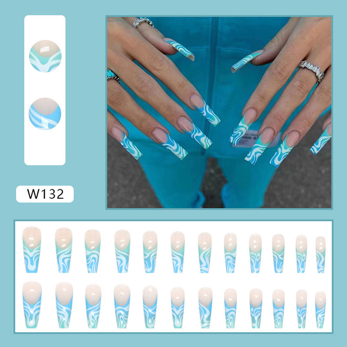 Wholesale ABS plastic long nail patch sea salt sweet cool manicure 24pcs/box MOQ≥3  JDC-NS-QiH011
