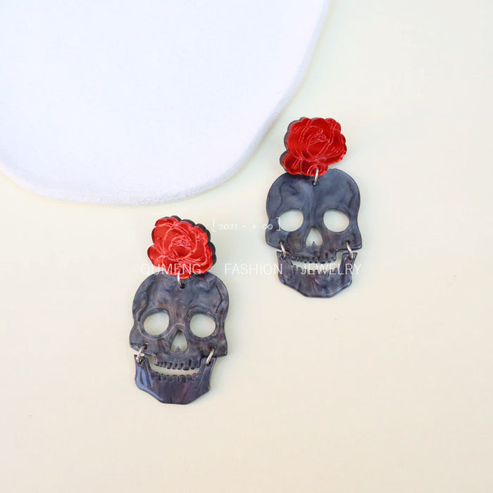 Wholesale acrylic skull earrings mirror gothic roses MOQ≥2 JDC-ES-MOSHU010