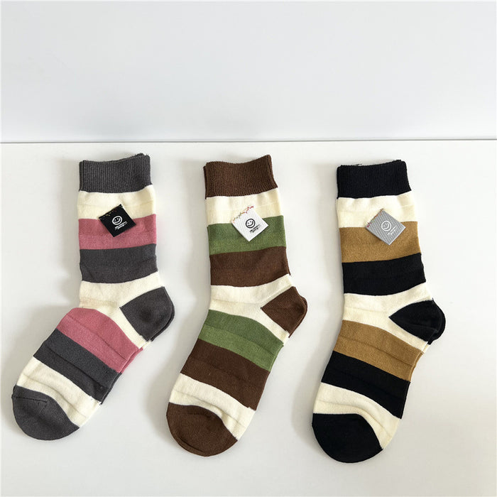 Wholesale Socks Cotton Horizontal Stripes Colorblock Smiley Labels JDC-SK-XuXu002