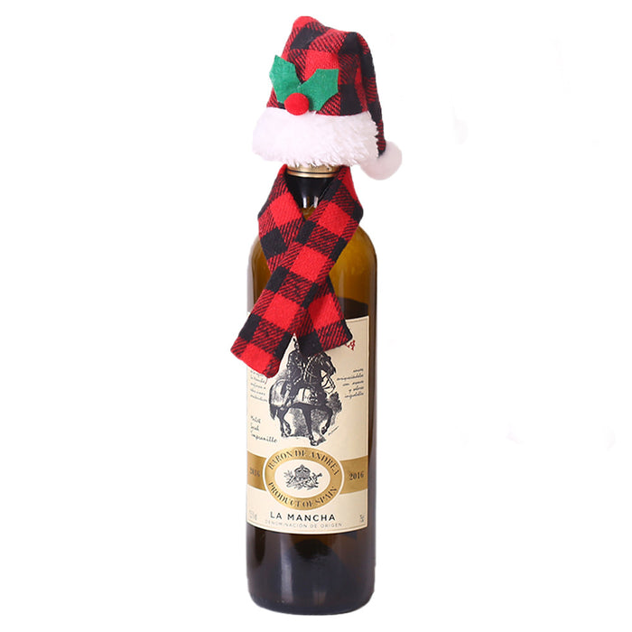 Wholesale Decorative Cloth Christmas Scarf Hat Two Piece Set Wine Bottle Cover MOQ≥2 JDC-DCN-MinG004