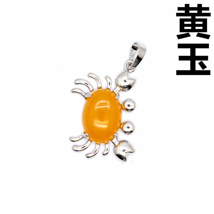 Wholesale necklace titanium steel small crab small pendant purple agate MOQ≥2 JDC-NE-Jinshe005
